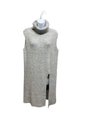Dex Gray High Neck Split Side Long Line Sleeveless Tunic Top Size M